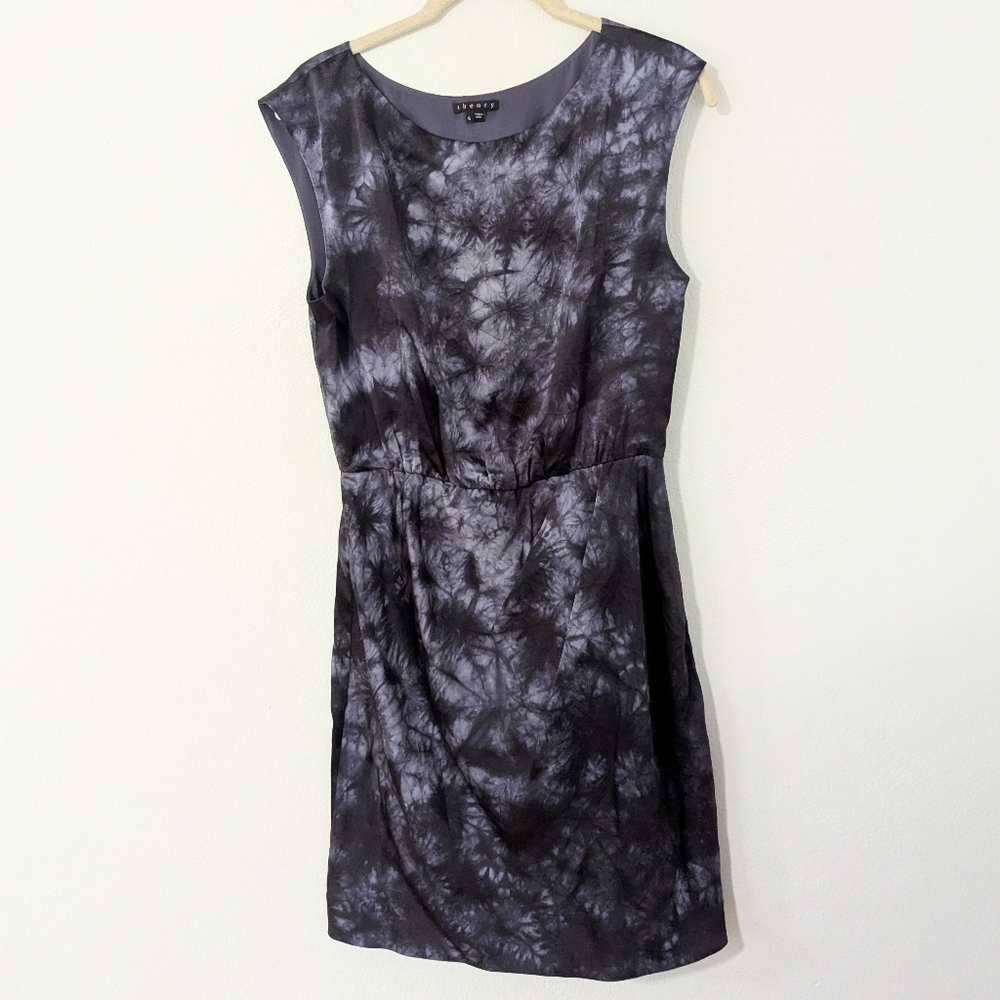 Theory Arena Dress High Neck Sleeveless Mini Length 100% Silk Burnish Gray 6